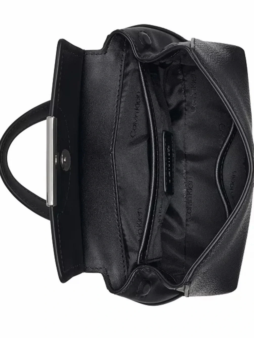 Calvin Klein Black Pebbled Leather Satchel with Silver Accent